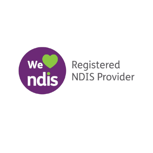 A purple circle with the words we heart ndis written in it.
